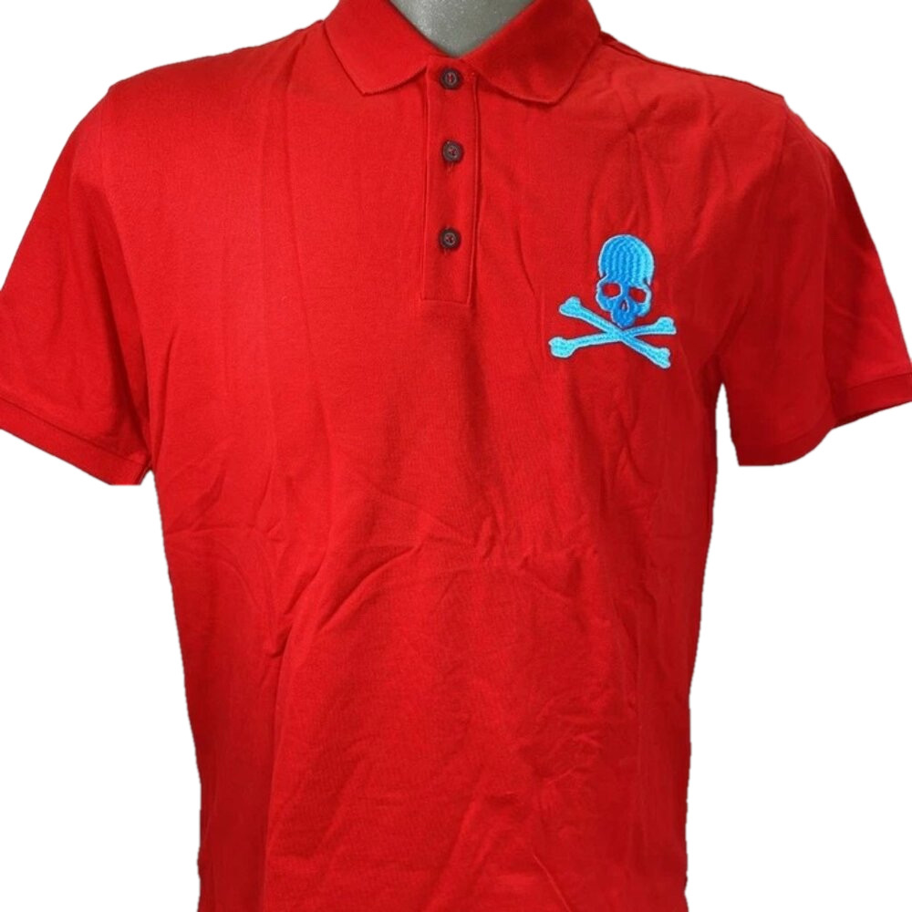 NEW PHILLIP PLEIN Mens Polo Shirt Red Size XL Embroidered Skull Bones Graphic